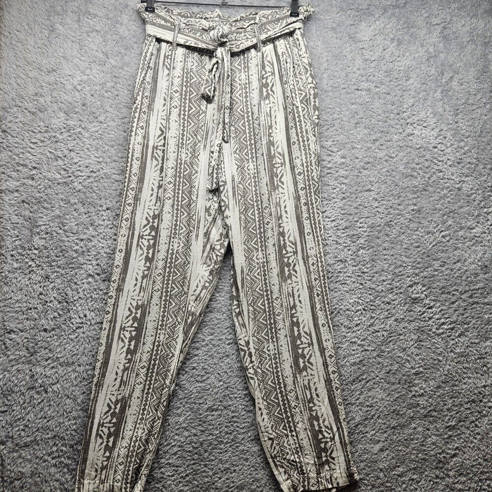 Cali 1850 Womens White Gray Linen Pants Aztec Straight Leg Size Small